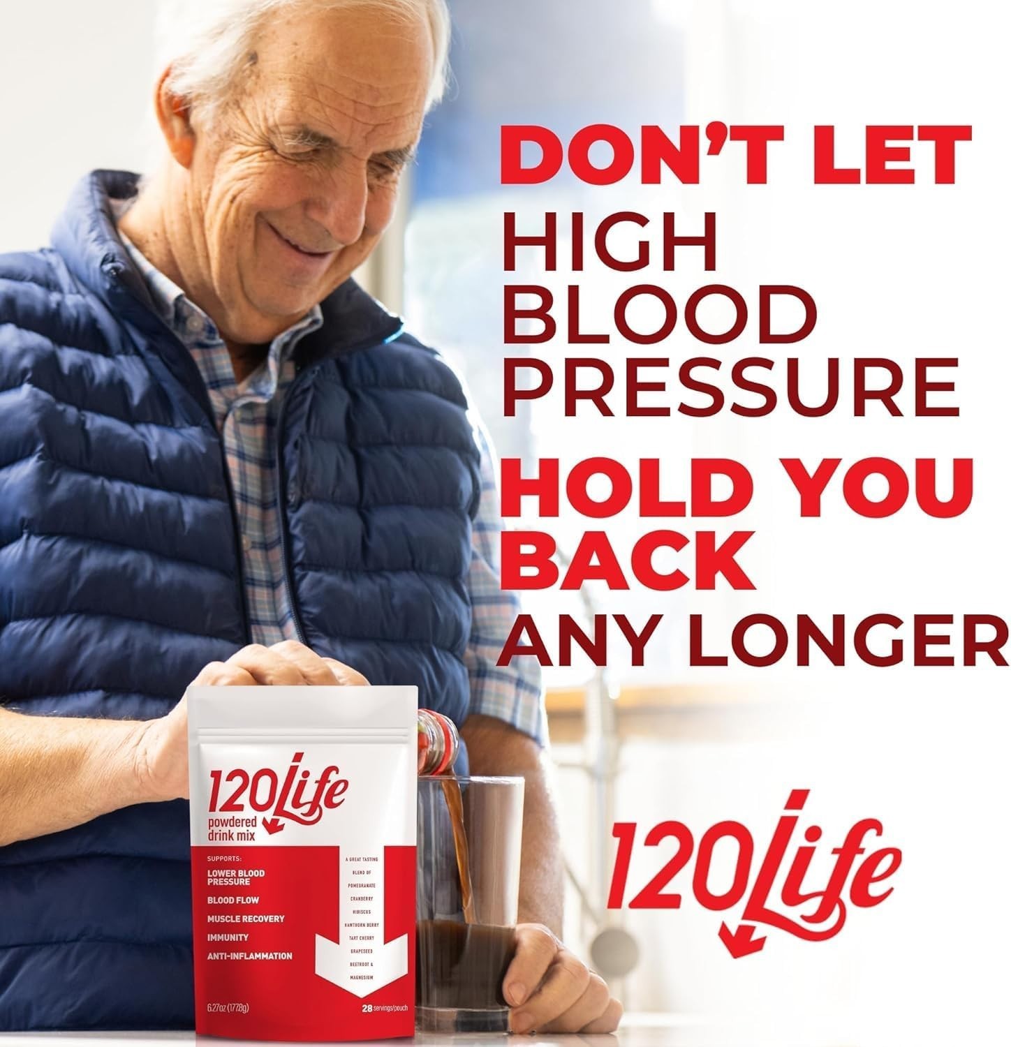 120LIFE Blood Pressure Support Beet Root Powder Pomegranate Drink Mix 28 Serving