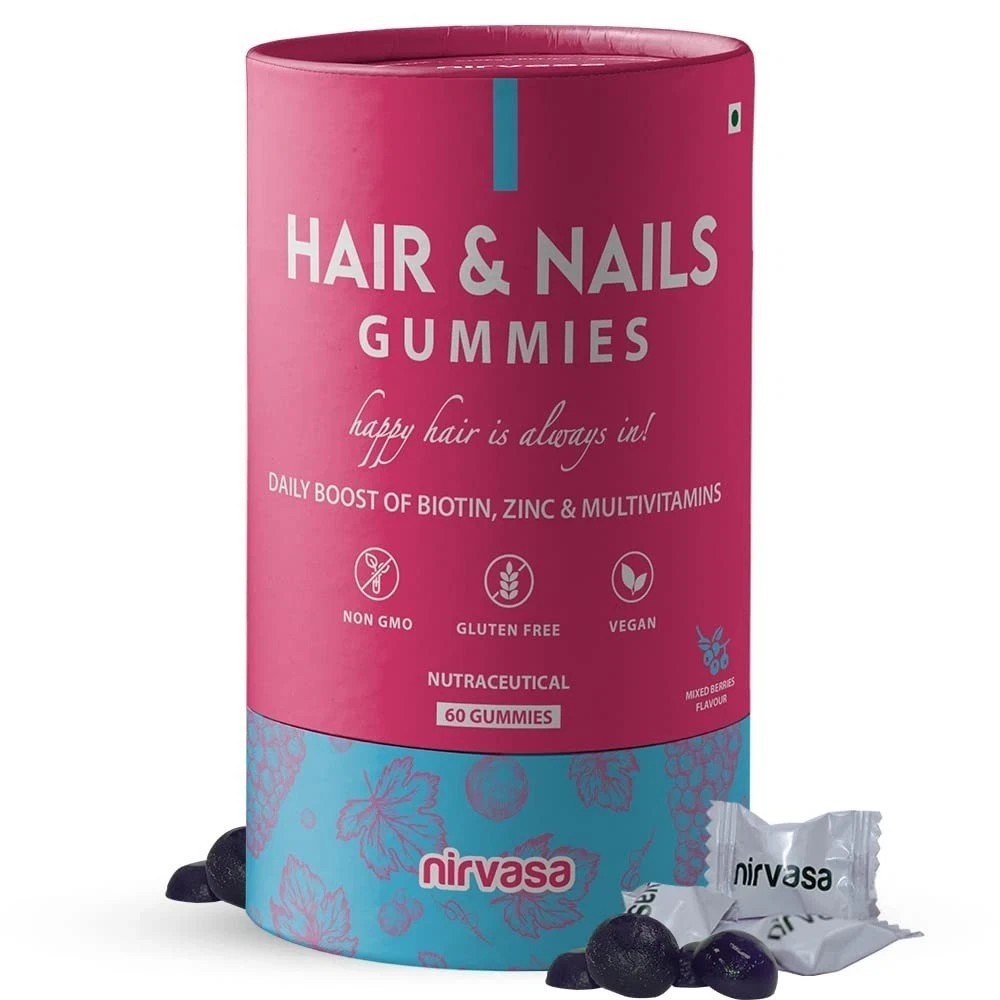 Nirvasa Hair & Nail Gummies with Biotin Helps Keep Hair, Nail, Skin Healthy