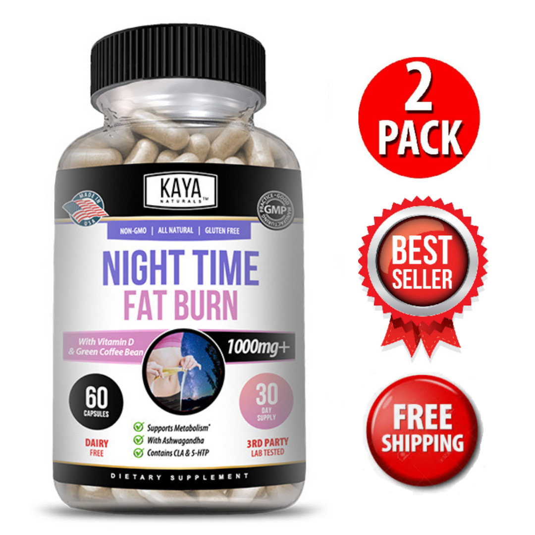 (2 Pack) Night Time Fat Burn Supplement 60ct, Metabolism Support, Weight Loss
