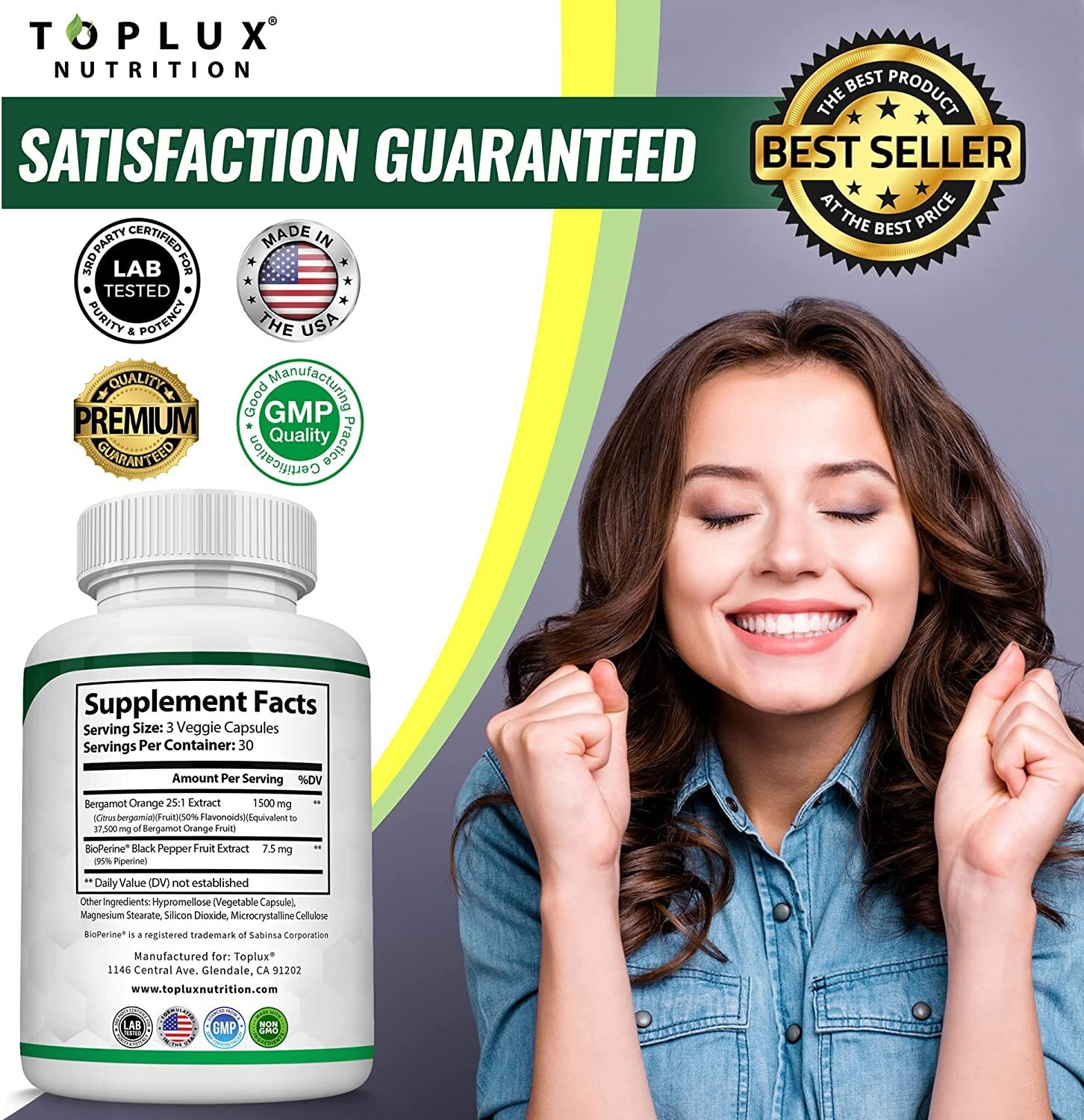 Citrus Bergamot 1500 Mg, 25:1 Extract, Organic Cholesterol Supplements Vegan Cap
