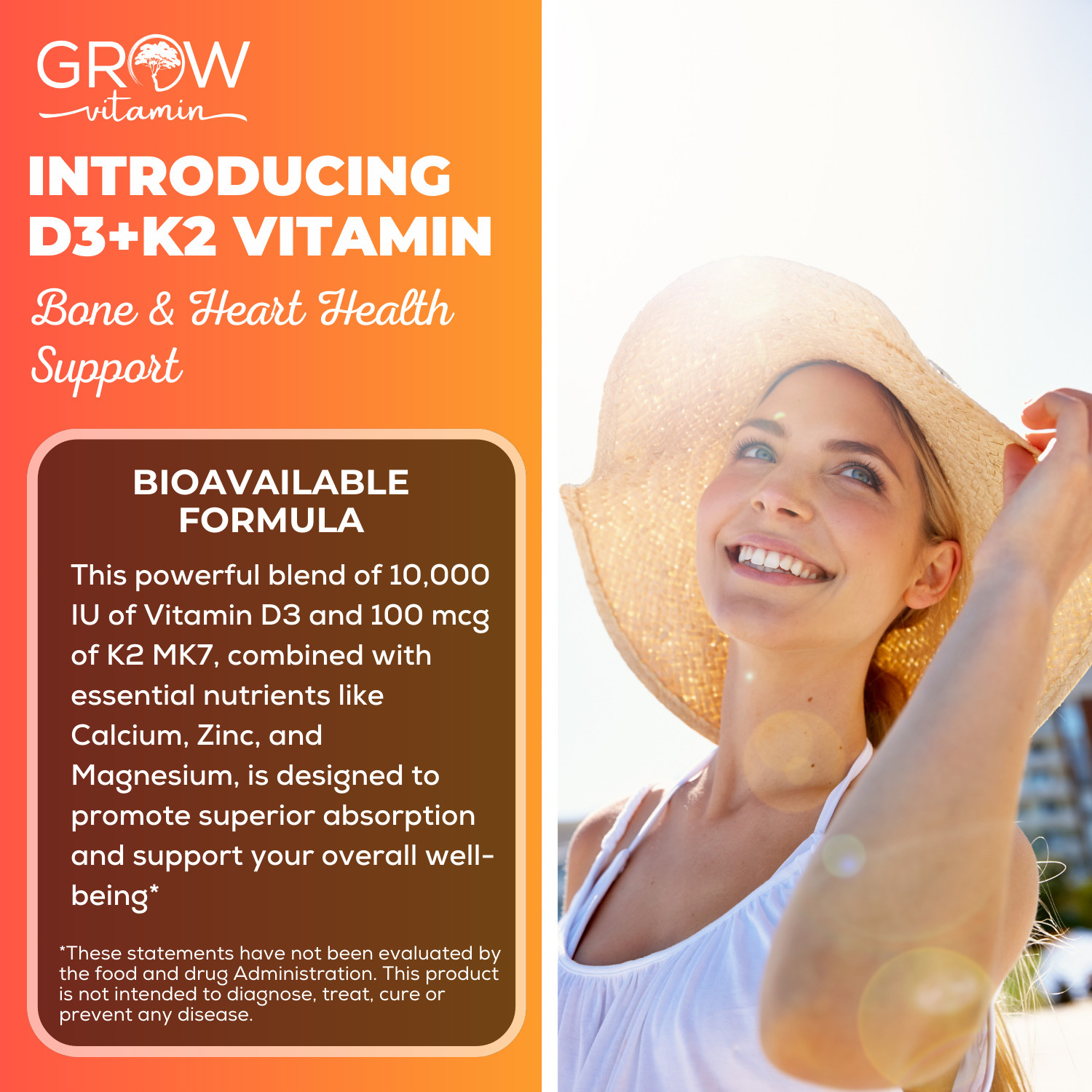 Vitamin D3 K2 with Coconut Oil | Plant Based Vitamin K2 MK7 + Vegan D3 10,000iu