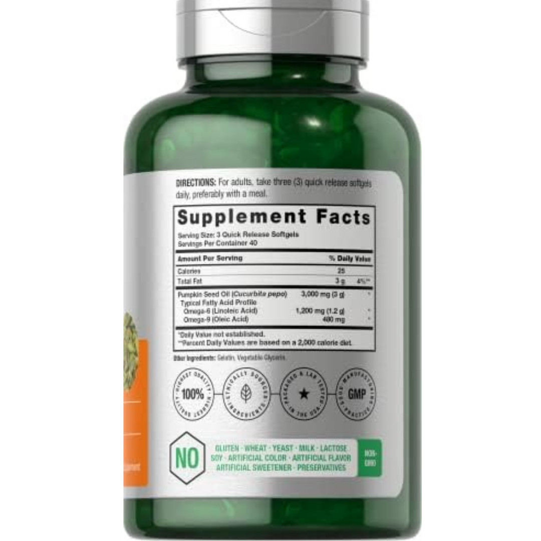Pumpkin Seed Oil Capsules | 3000mg | 120 Softgels | Cold Pressed | by Horbaach