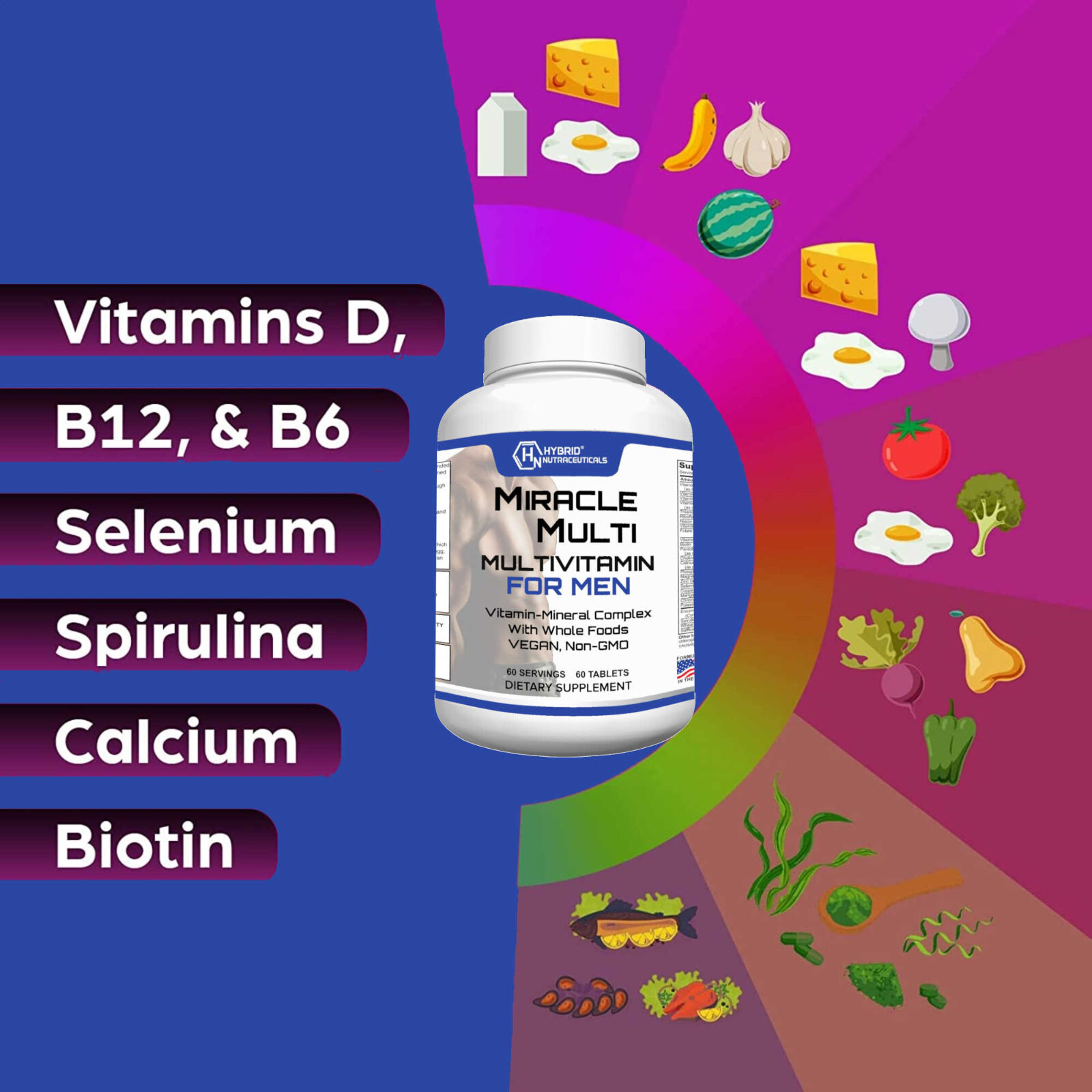Multivitamin Mineral for Men, Best High Potency Mens Vitamin, Non-GMO Supplement