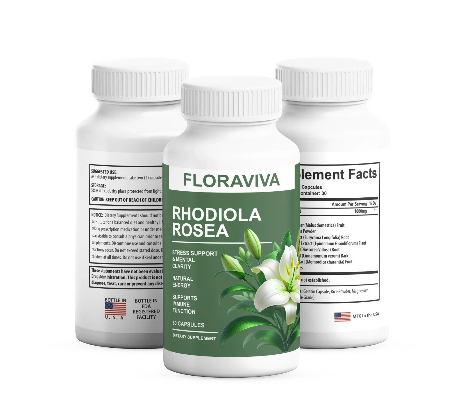 1-Pack Rhodiola Rosea Capsules – Floraviva for Energy, Focus, Mood