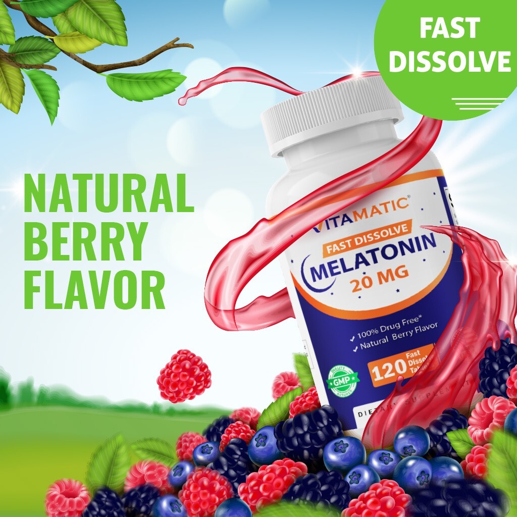 3 Pack Vitamatic Melatonin 20 mg Fast Dissolve 120 Tablets – Nighttime Sleep Aid