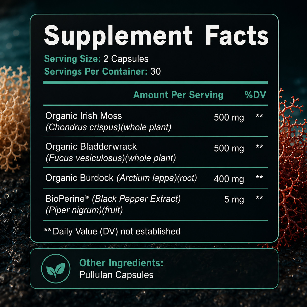 Routine LabX Organic Sea Moss w/ Black Pepper 60 Capsules (1,405mg per serving)