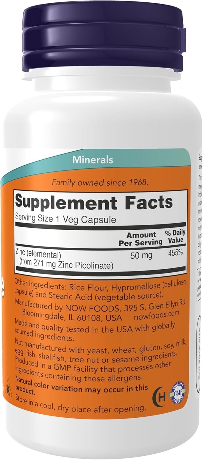 Now Foods ZINC PICOLINATE 50mg 120 Cap Bottle EXP 09/29 Immune Support