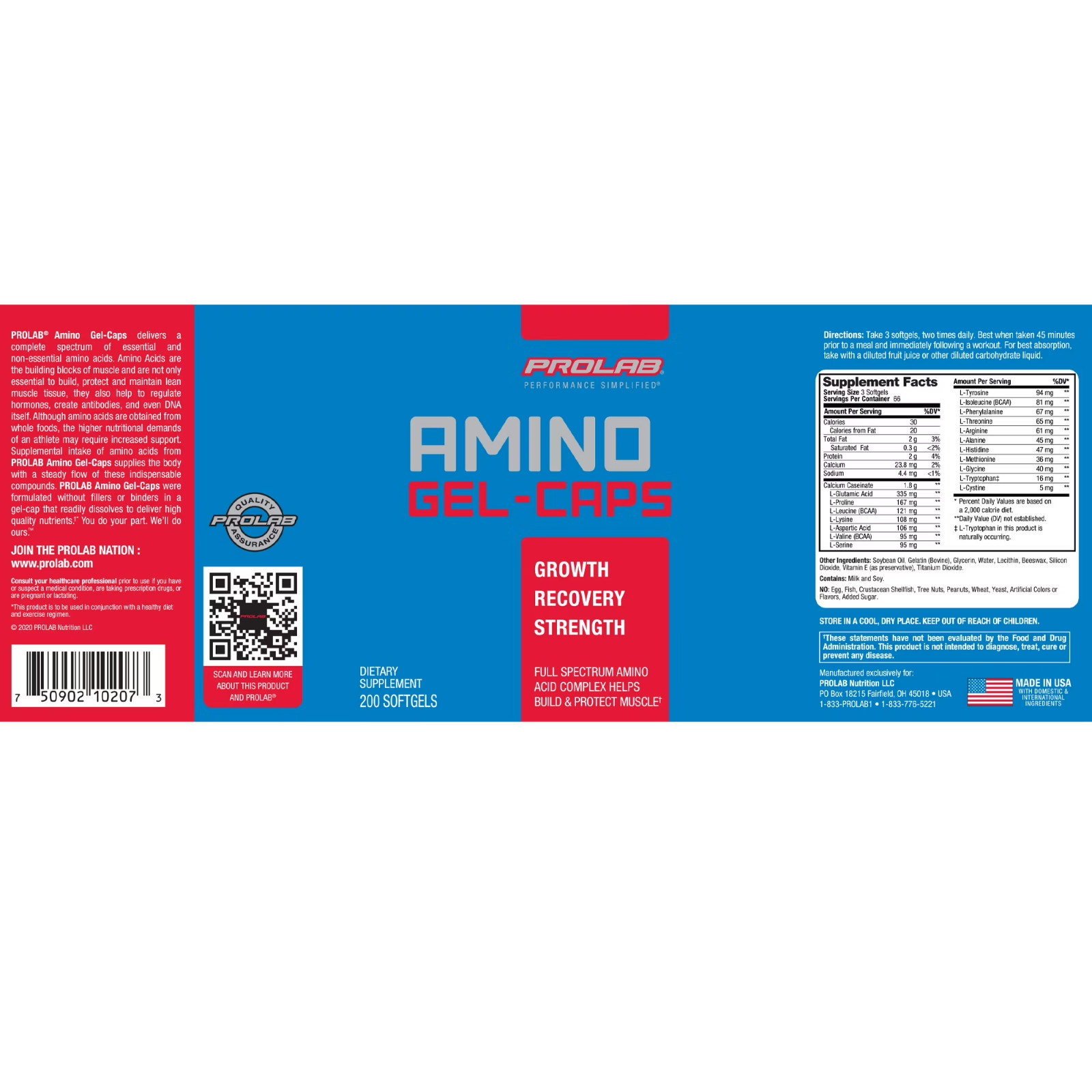 Prolab Amino Gel-Caps Essential Amino Acids High Potency Easy-to-Swallow 200ct