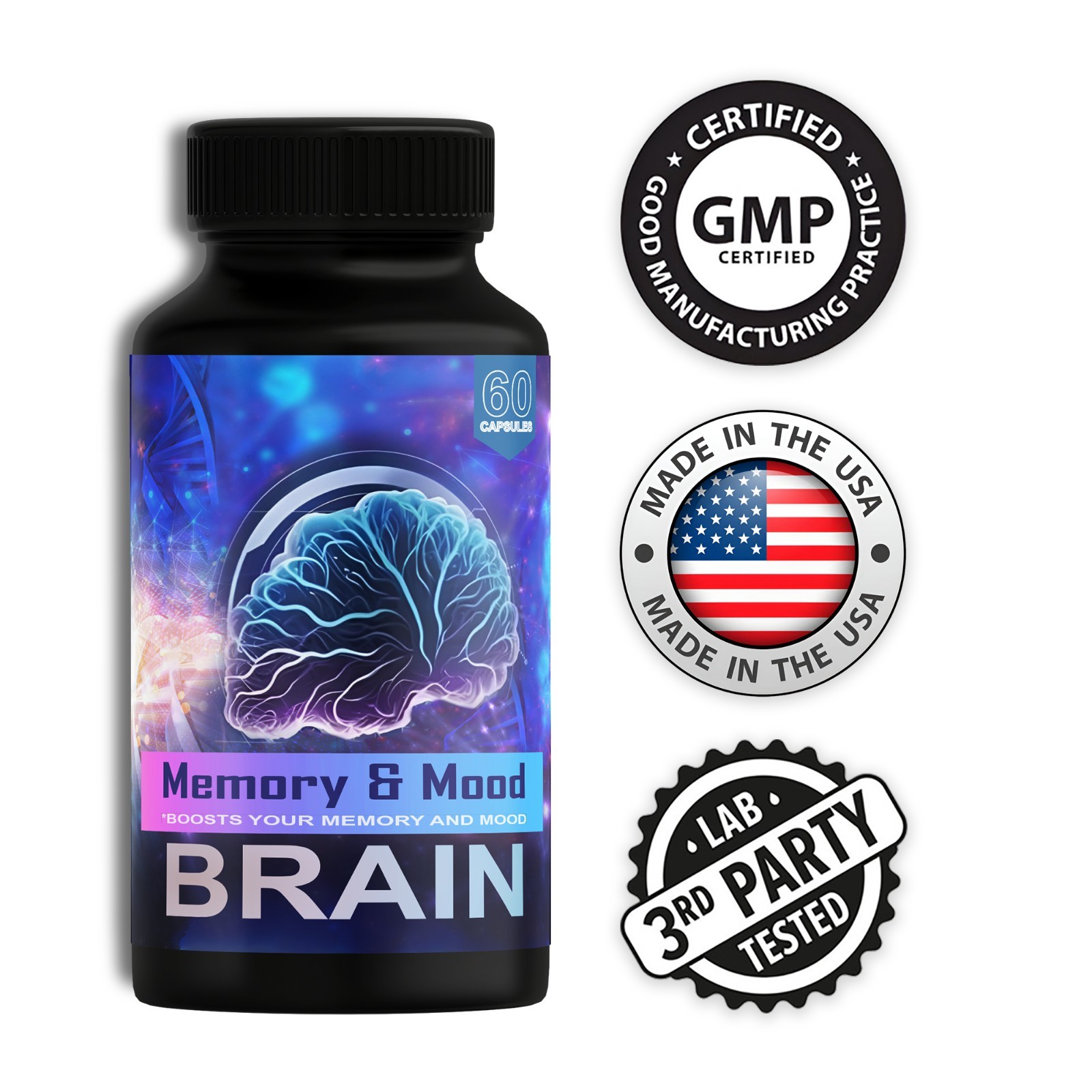 ( 2 Pack ) Brain Memory and Mood Support Supplement Pills Advanced Formula