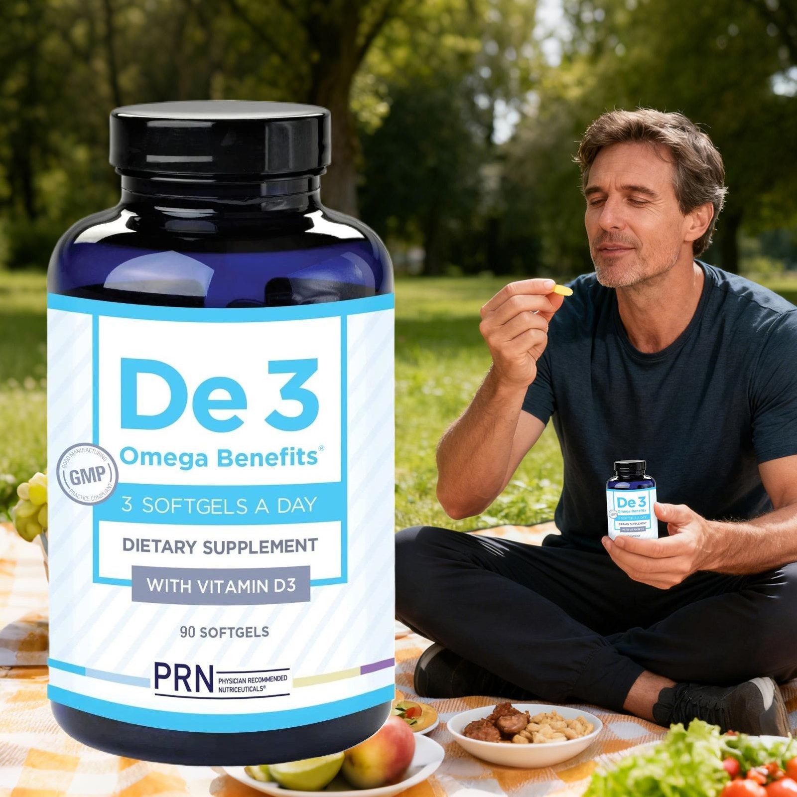 PRN De3 Dry Eye Omega Benefits dietary supplement with Vitamin D3 90 softgels