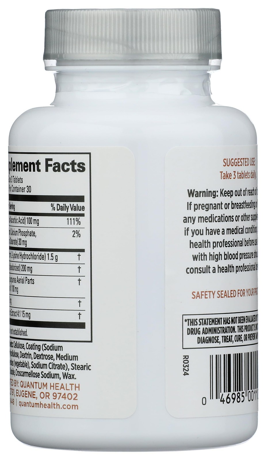 Quantum Health Super Lysine Immune System 90 Tablets Milk-Free – EX 5/2027