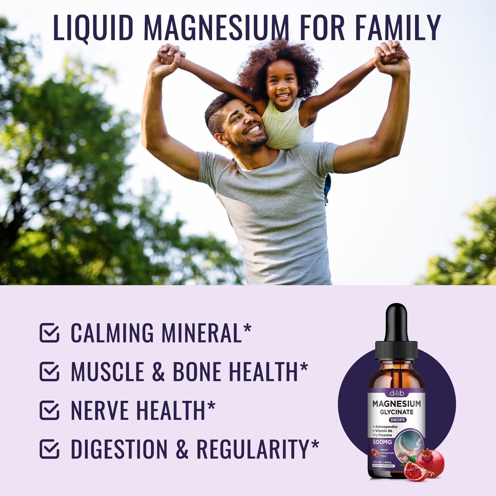 Magnesium Glycinate Liquid Drops 500mg, with Vitamin B6, 2 Fl Oz (Pack of 1)