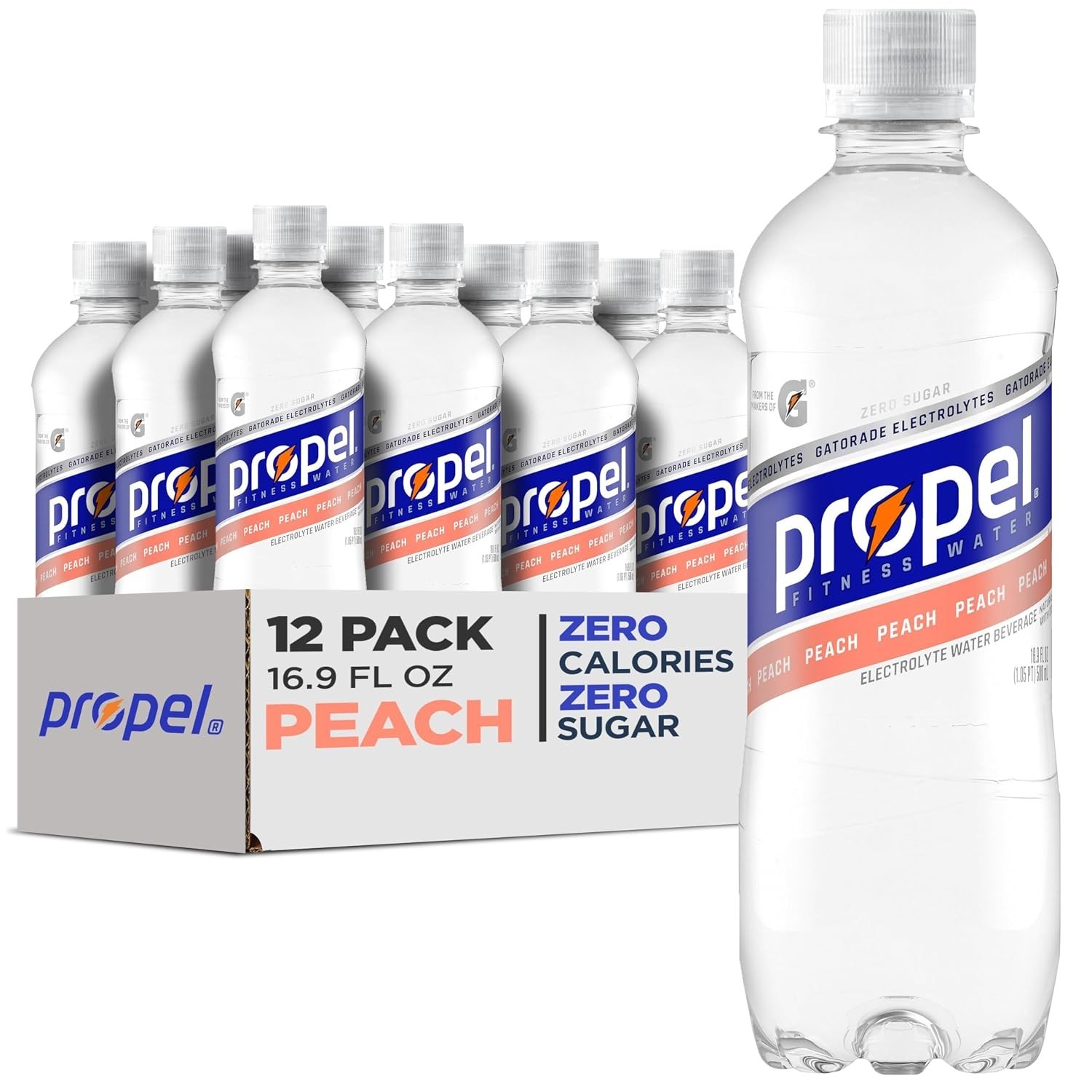 (12 Pack) Propel Peach Electrolytes & Vitamins Sport Water, No Sugar, 16.9 Fl Oz