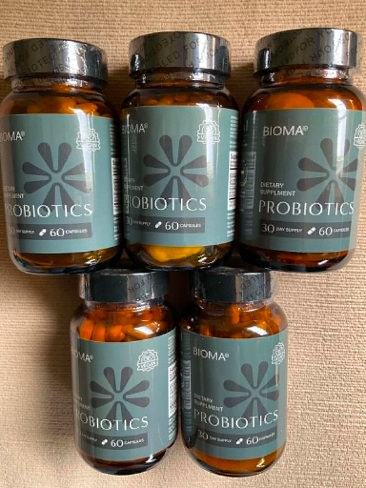 5 Bottles of 60 Count BIOMA Probiotics Digestive Health Gut Support Expires 3/27