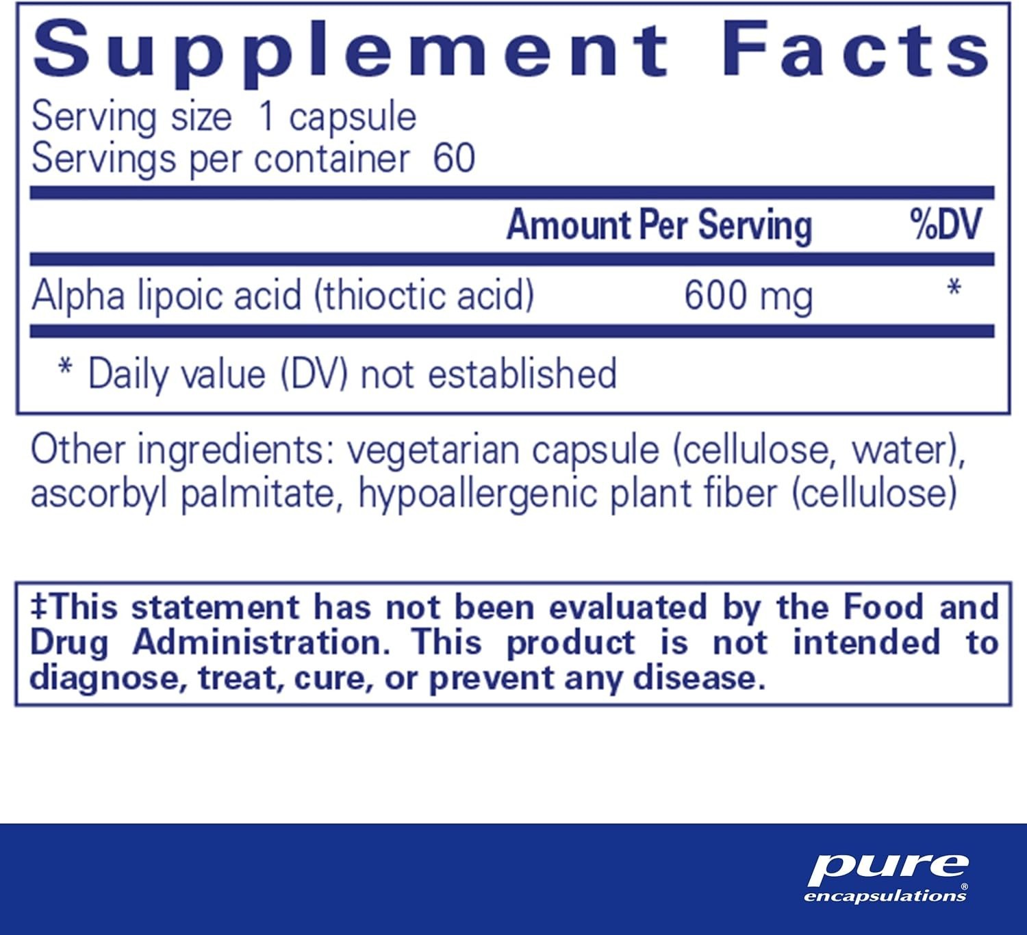 Lot of 2 Pure Encapsulations Alpha Lipoic Acid 600mg 60 Capsules EXP 09/26