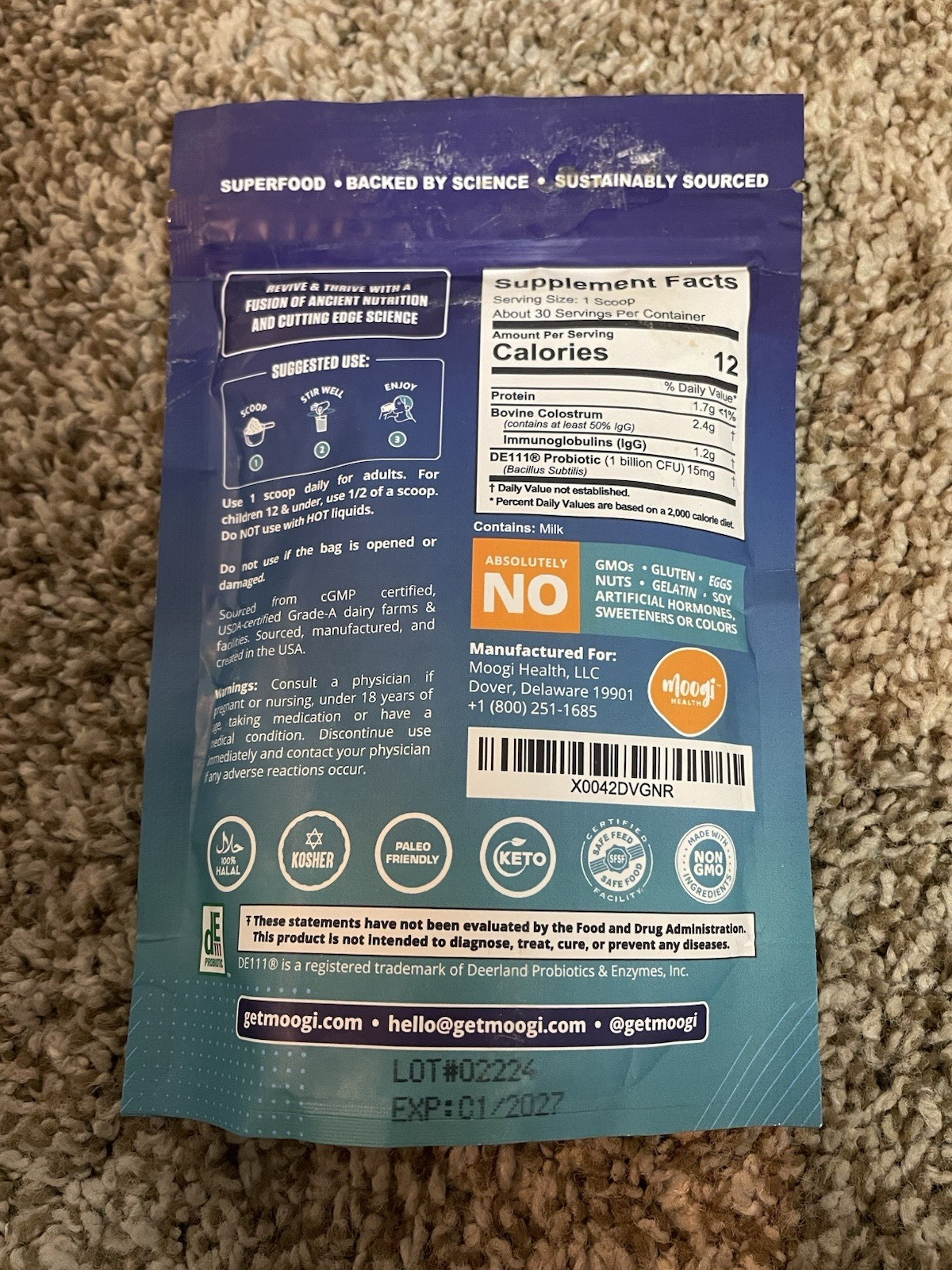 8x Moogi Health Colostrum + Probiotic DE111 Complete Gut Health 2.6 oz Each