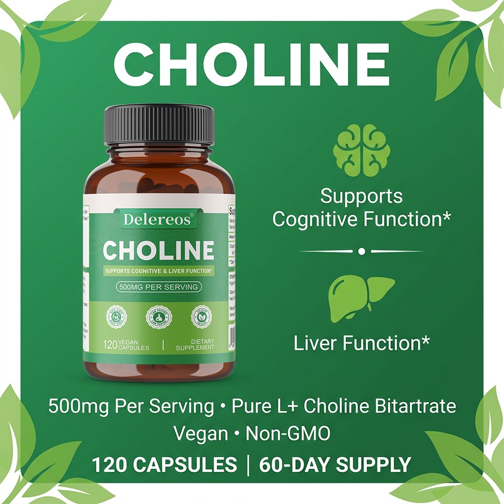 Choline Bitartrate 500Mg Support Cognitive And Liver Function 30/60/120 Capsules