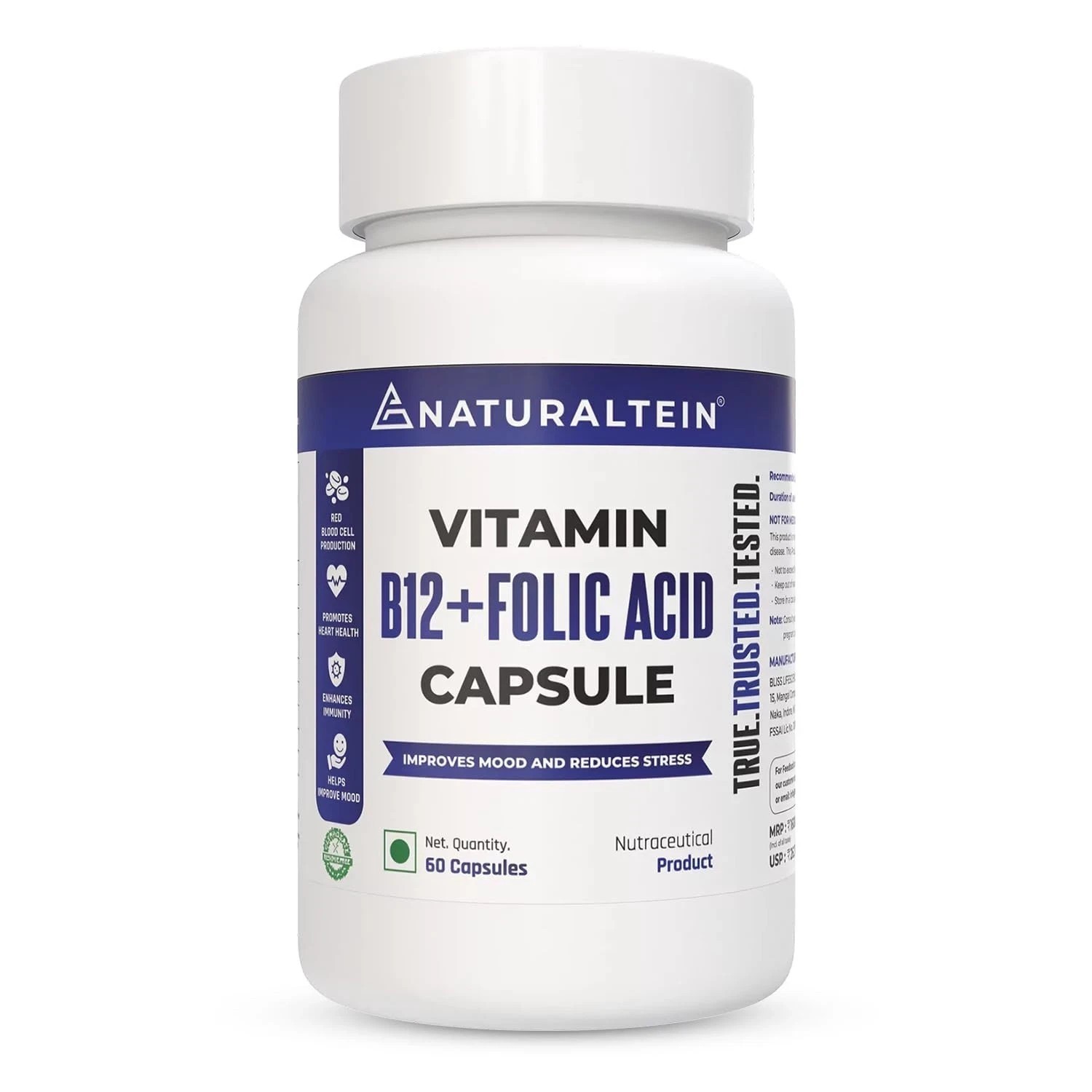 NATURALTEIN Vitamin B12 + Folate Energy Brain & Heart Health 60 capsules T859