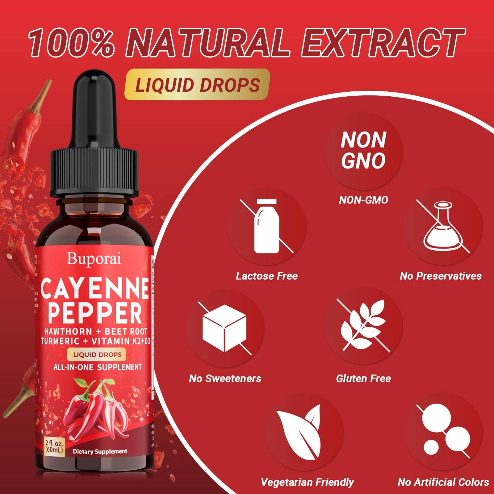 Buporai Cayenne Pepper Drops, Extract 2 Fl Oz (Pack of 1)
