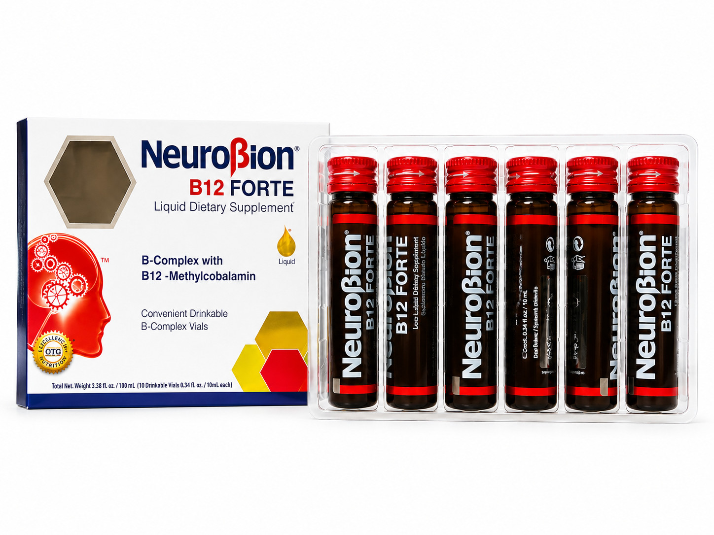 NeuroBion B12 FORTE Liquid B-Complex 10 Drinkable Vials 10mL Methylcobalamin