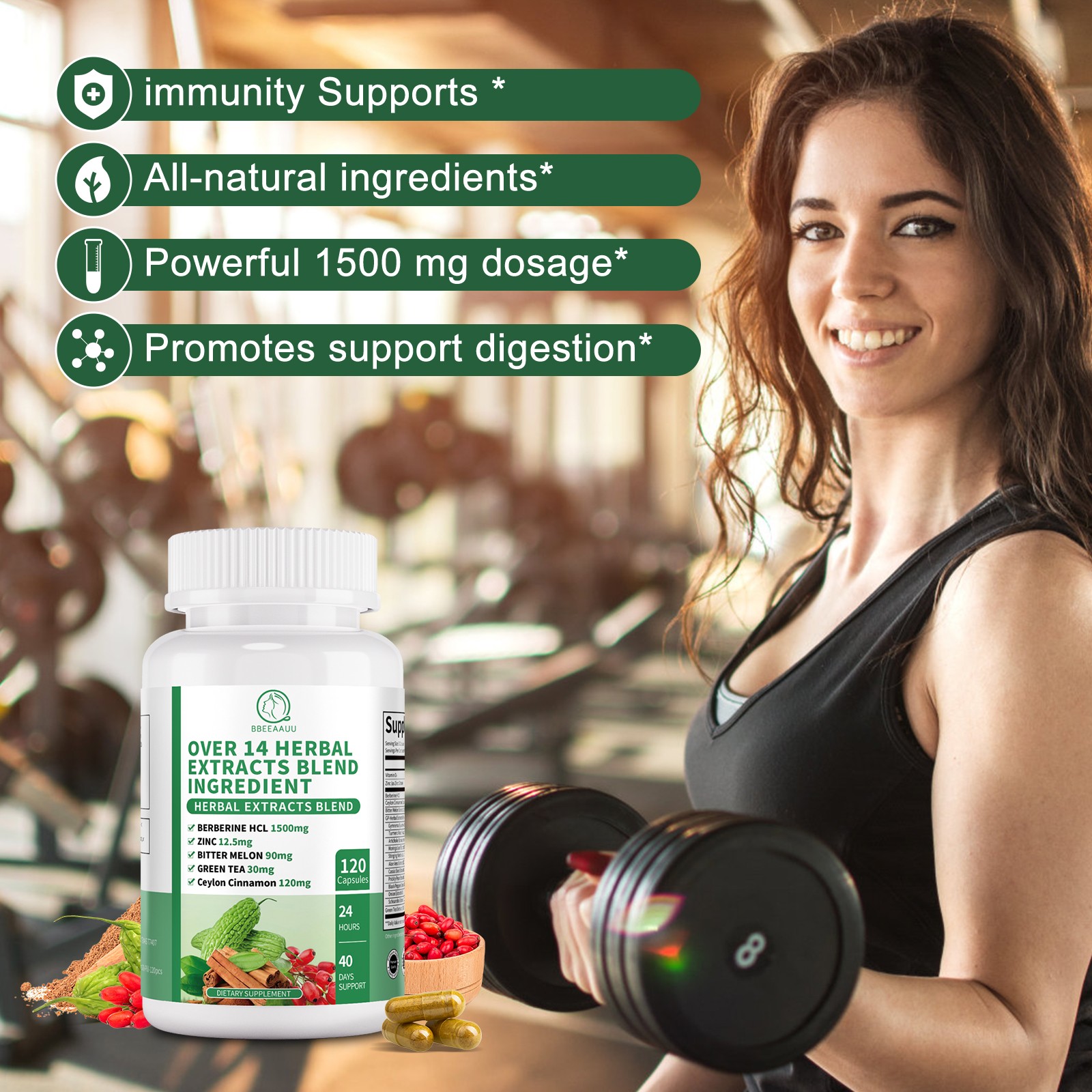 240Ct Berberine HCL 1500mg Capsules Natural Healthy Cholesterol Glucose Support