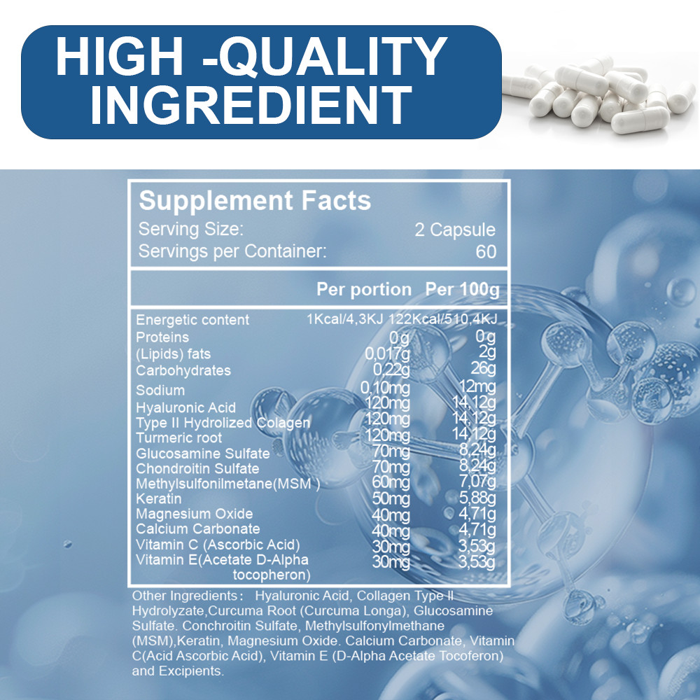 Hyaluronic Acid Turmeric Collagen Supplement Skin and Joint Support 120 x 850mg