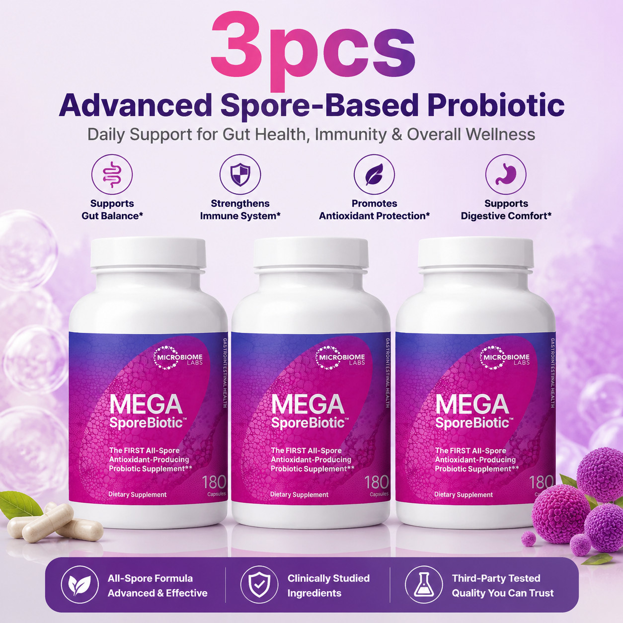 3PCS Megasporebiotic Probiotics for Digestive Health – Mens & Womens