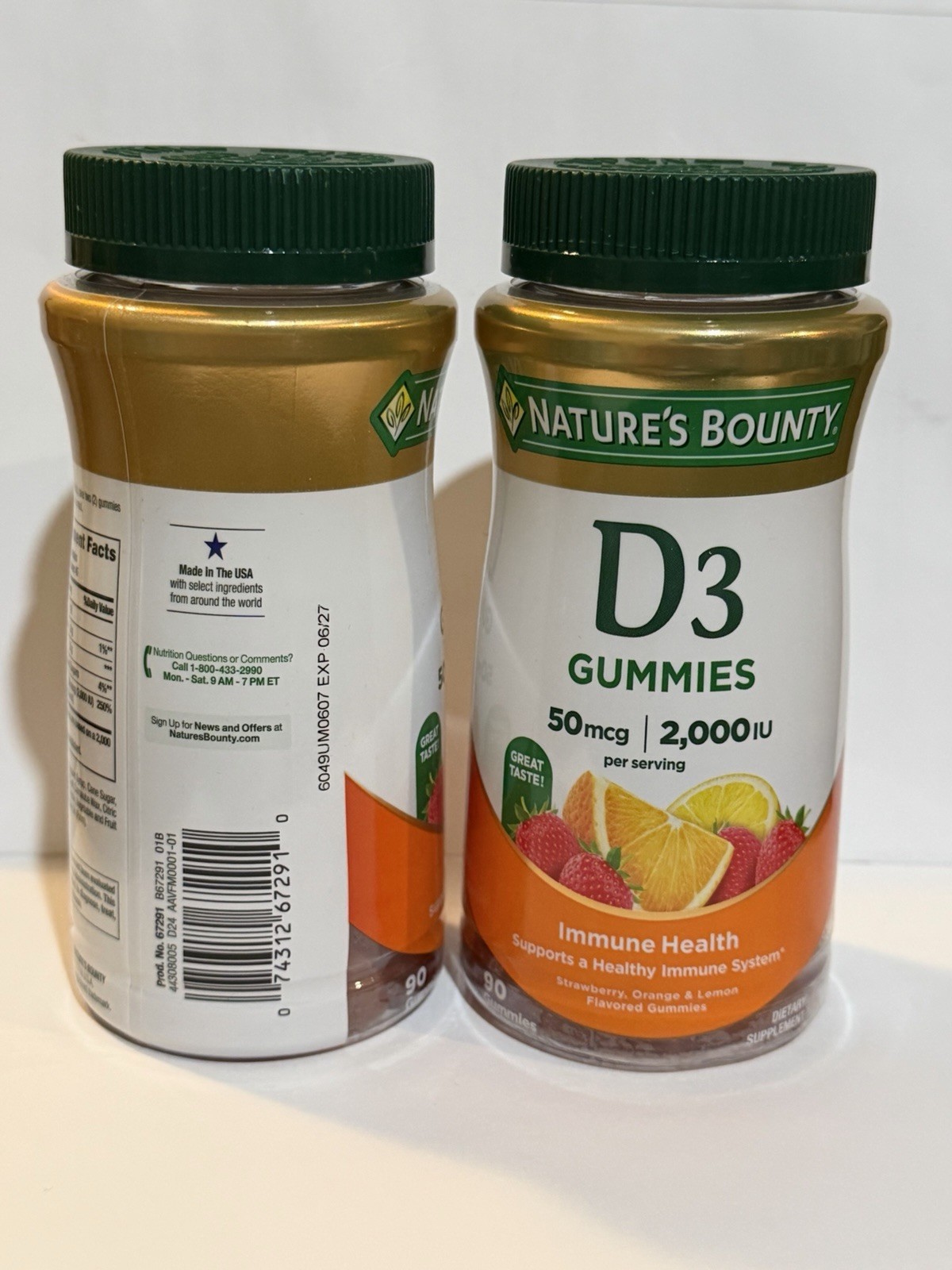 2PK Nature’s Bounty Vitamin D3 Gummies 50MCG 2000IU 90 Count Exp 06/2027