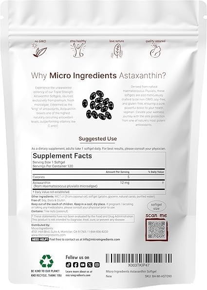 3 PACK Astaxanthin 120 Softgels 12mg – Supports Eye Health and Joint Health