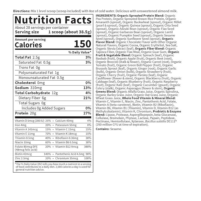 Garden of Life Meal Replacement Chocolate Powder, 28 Servings, Organic Raw Plant