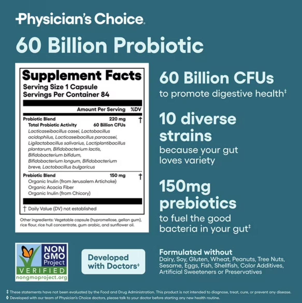 Physician’s Choice 60 Billion Probiotic with Prebiotic Capsules, 84 Ct