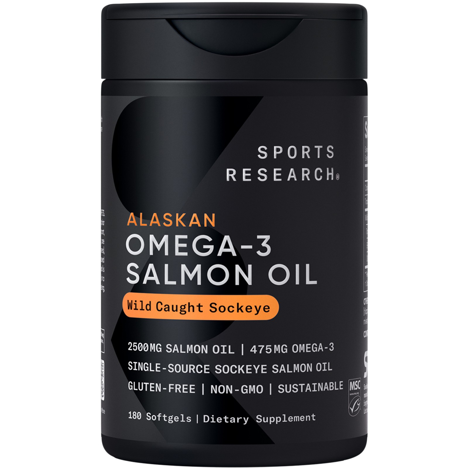 Salmon Oil Wild Alaskan Sockeye 1250mg w/EPA & DHA – MSC Certified 180 Softgels