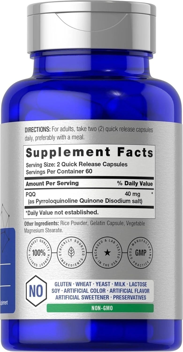 Horbaach PQQ Supplement 40mg 120 Capsules Pyrroloquinoline Quinone Disodium Salt