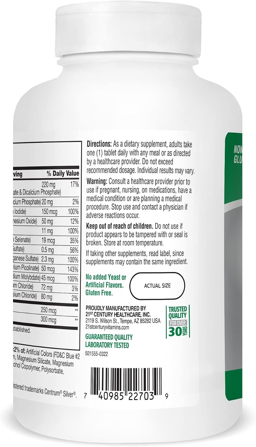 Economy Pack of 2 Sentry Senior Tablets, Gluten-Free Daily Vitamins for 9