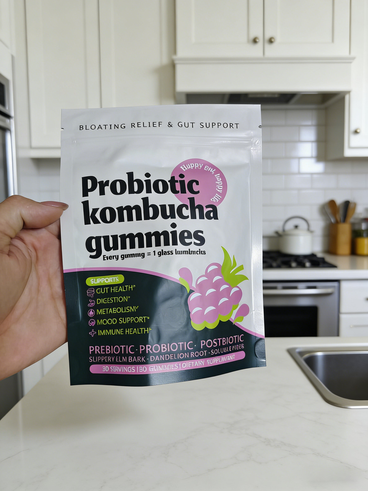 Probiotic Kombucha Gummy – Prebiotics, Probiotics, Postbiotics, Fiber Supplement