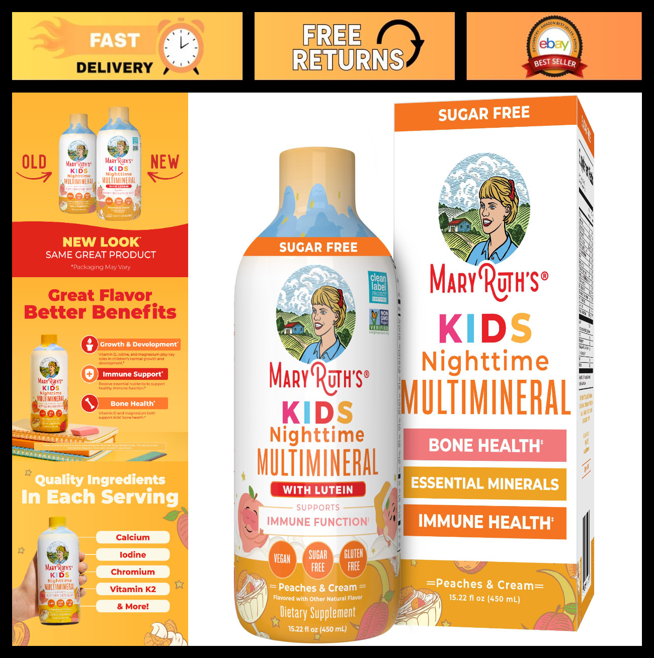 Kids Liquid Nighttime Multimineral Supplement for Bone Health, 15.22 Fl Oz