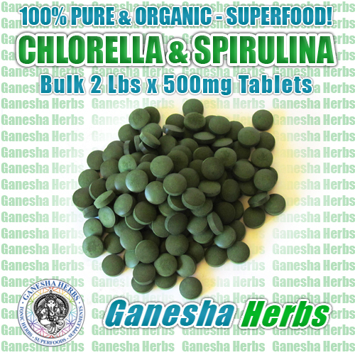 CERTIFIED ORGANIC Chlorella & Spirulina Bulk 2.2 Lbs / 1 KG. x 500mg Tablets!