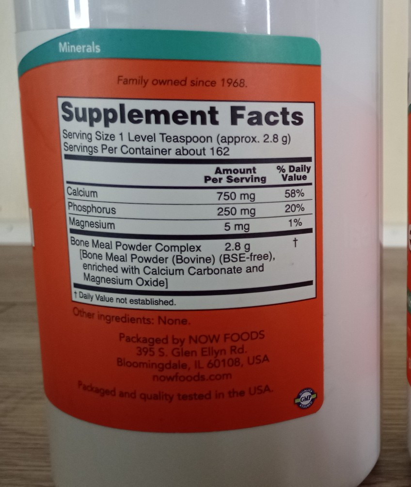 NOW Bone Meal Powder with Calcium Carbonate & Magnesium Oxide 1 Lb Exp. 07/2028