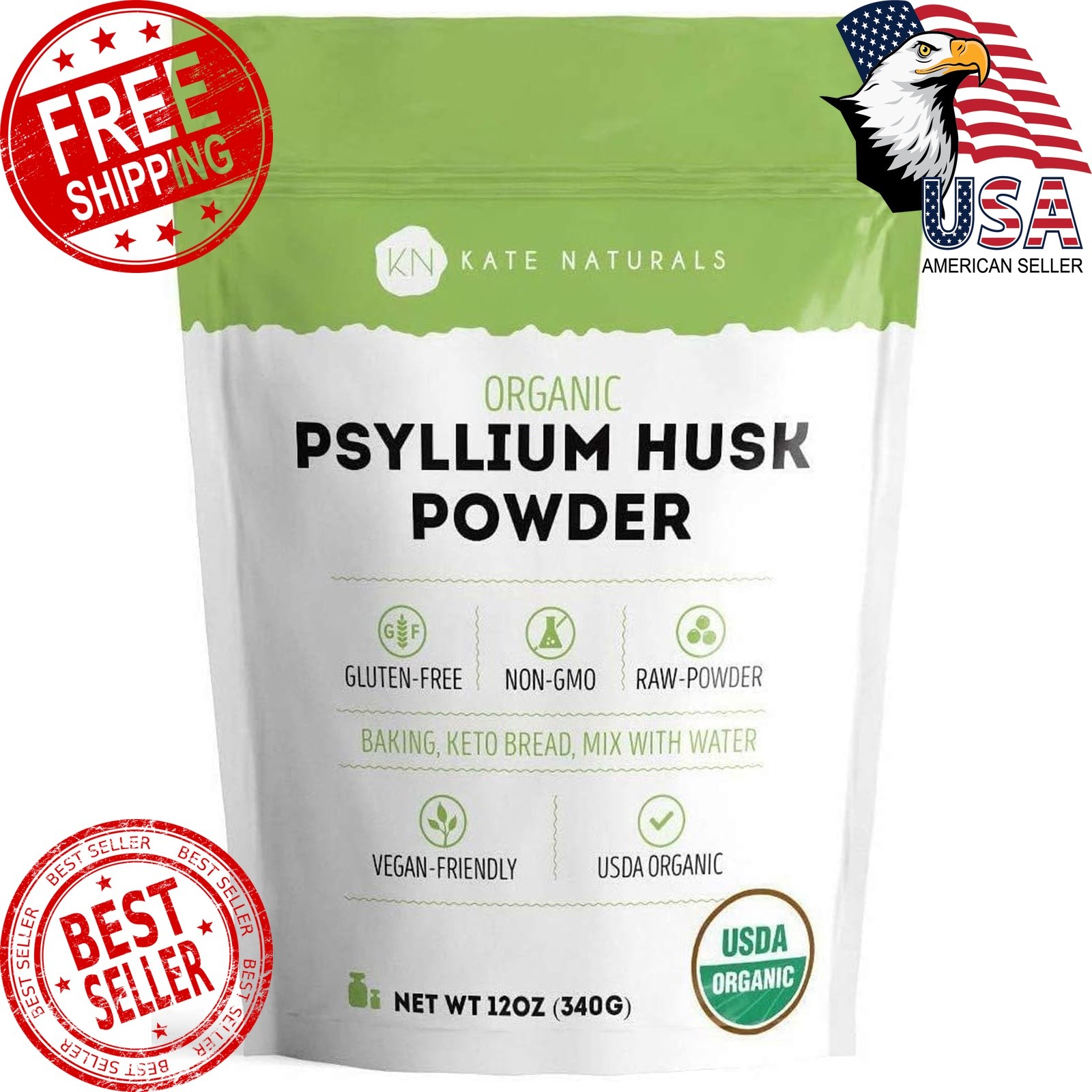 Kate Naturals Psyllium Husk Powder 12oz Organic
