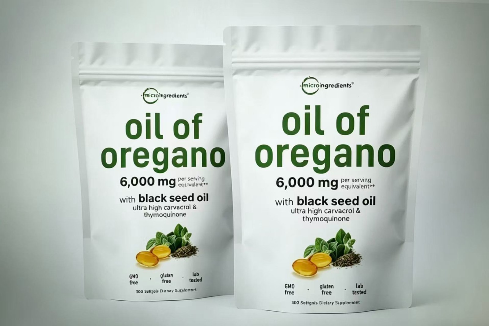 Micro Ingredients Oil of Oregano 6000mg with Black Seed Oil 300 Softgels NEW