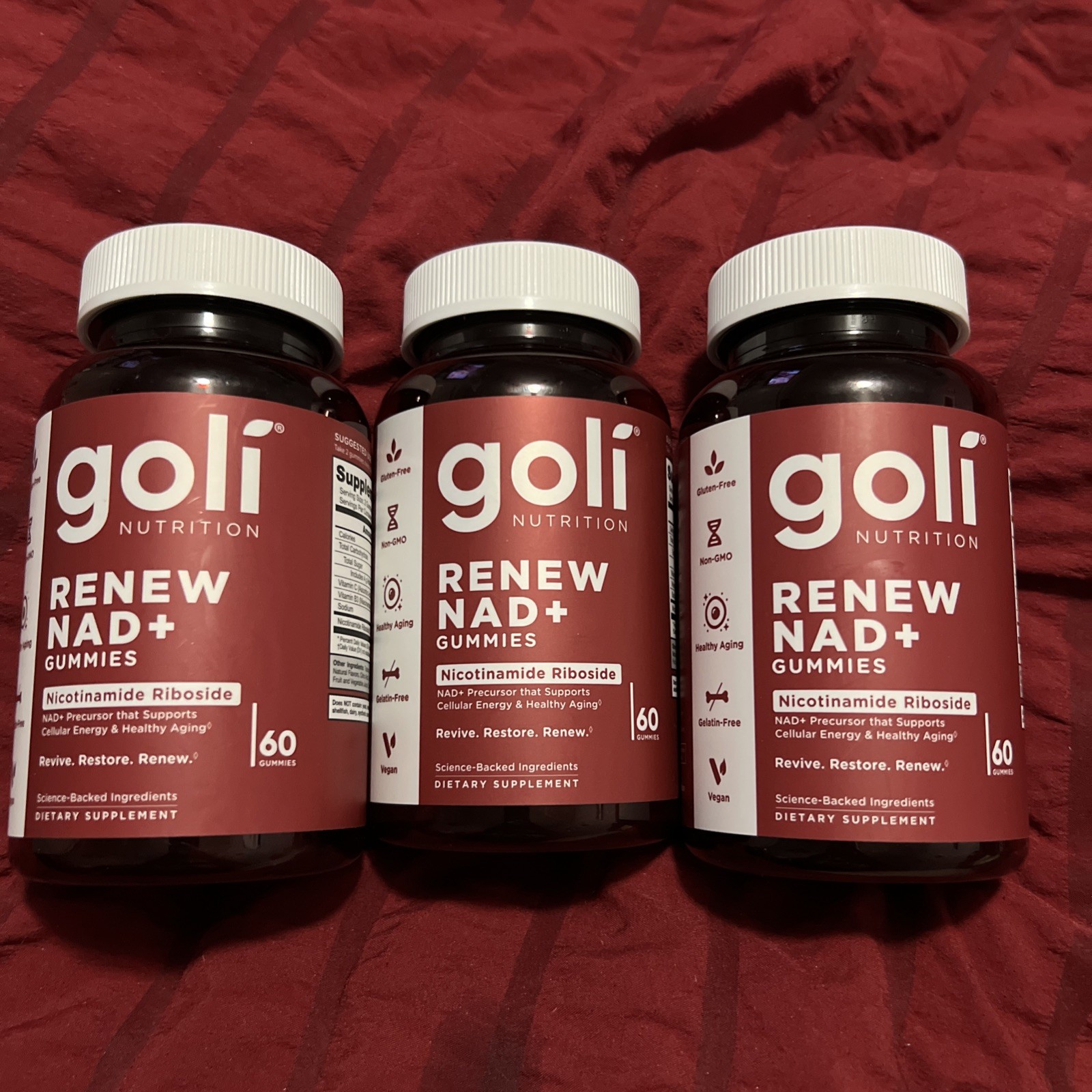 3 Pack Of Gummy Goli Renew NAD +(NR) 60 Capsules Each (180 Total)