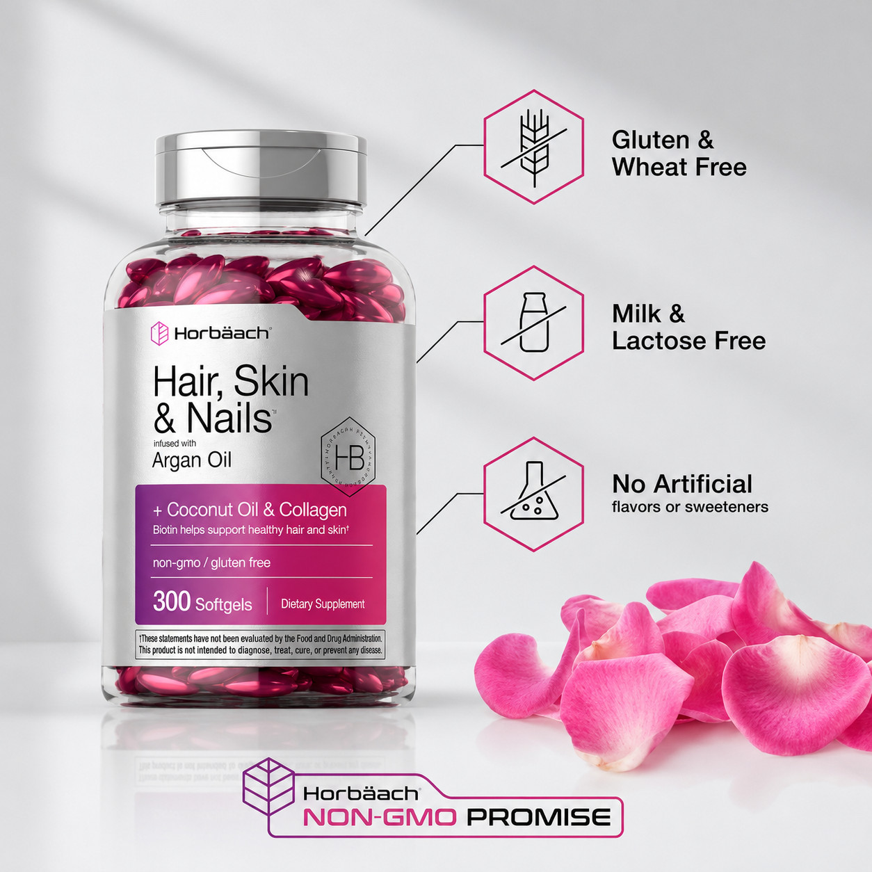 Horbaach Hair Skin & Nails Softgels 300 Ct Biotin Collagen Supplement