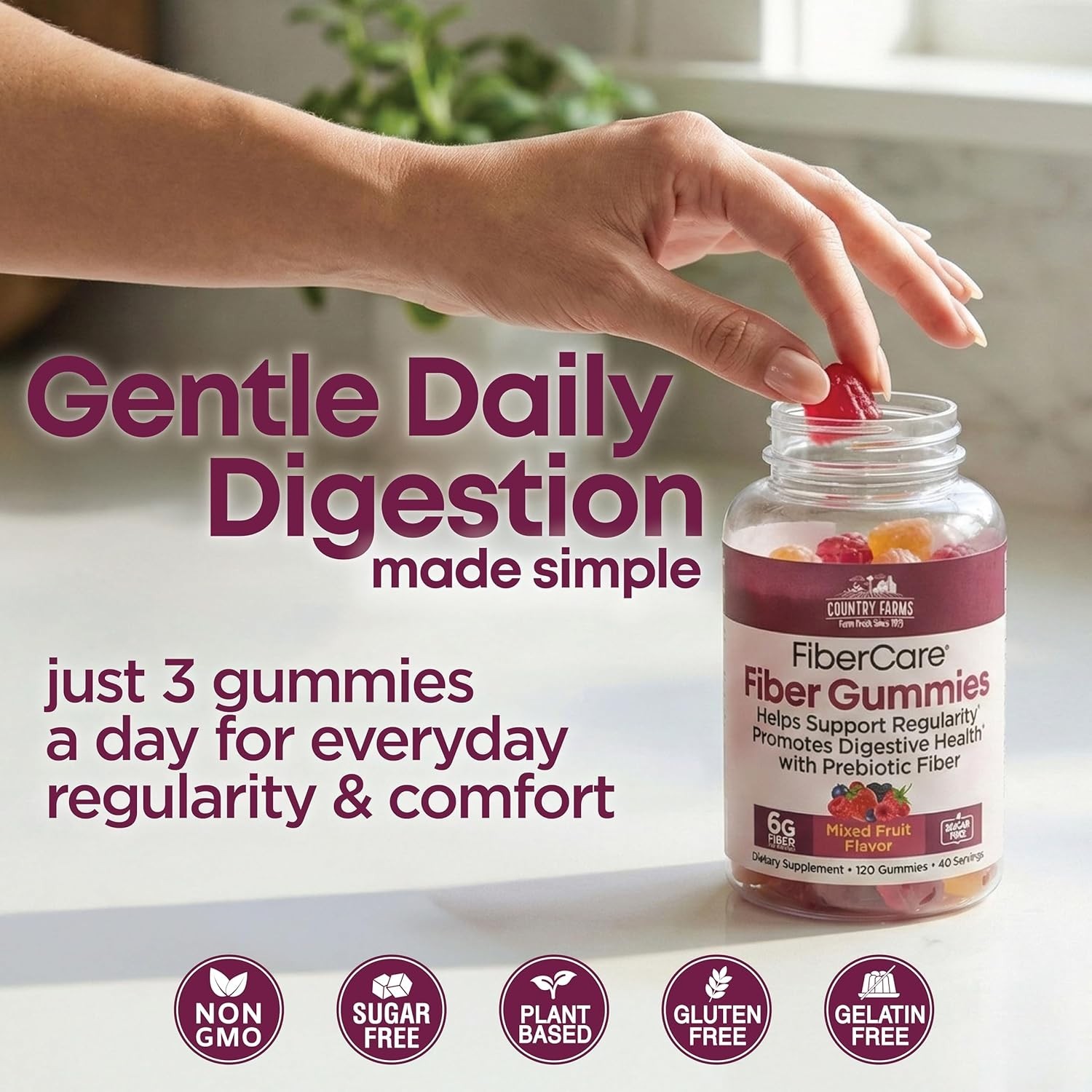 Enhance Gut Health with Fiber Care Gummies – 120 Sugar-Free Mixed Fruit Treats