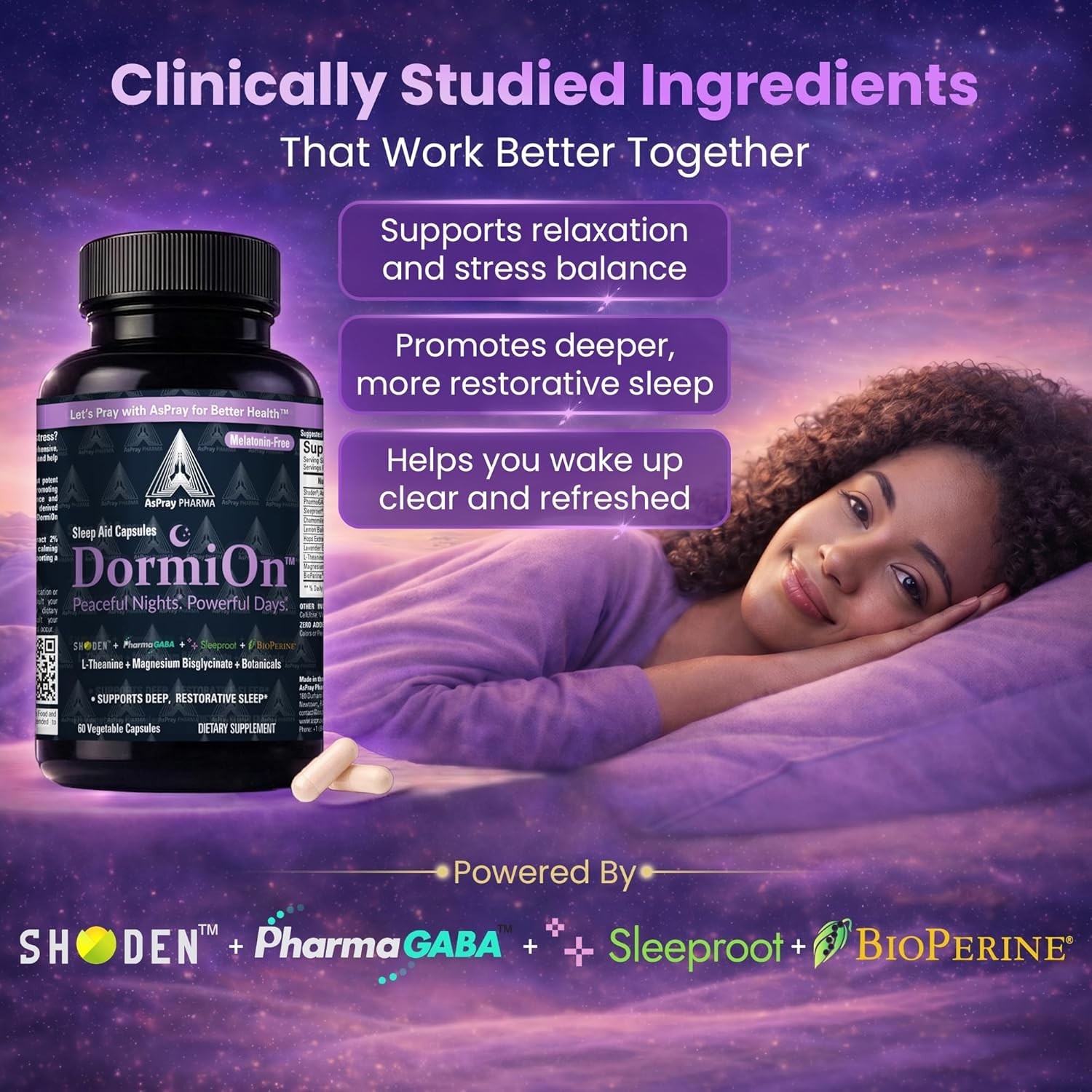 DormiOn™ Sleep + Restore + Stress Supplement – Melatonin-Free Non-Habit – 60ct.
