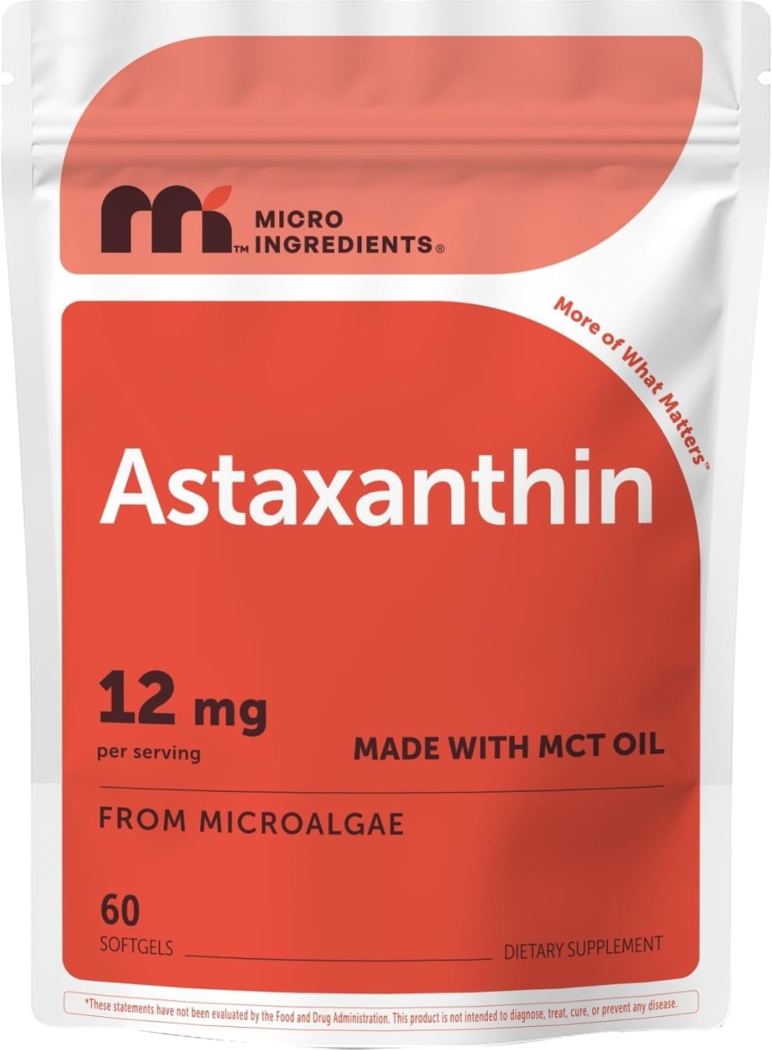 Astaxanthin 12mg Softgels with MCT Oil – 60 Non-GMO & Gluten-Free Softgels