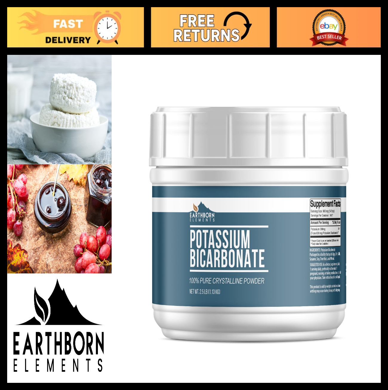 Potassium Bicarbonate 2.5 lb – Pure, Undiluted, Mess-Free Tub for Gardening & pH