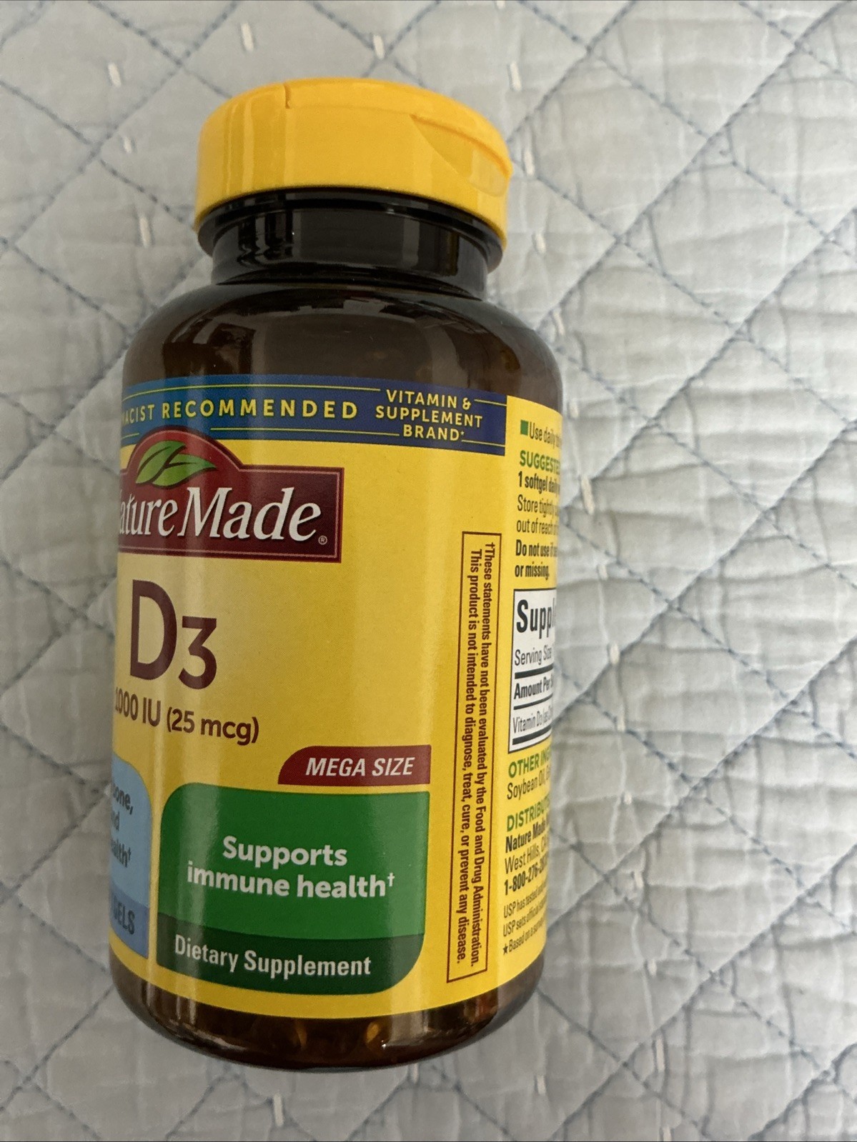 NEW Nature Made Vitamin D3 1000 IU(25 mcg)Bones Teeth Immune Health 300 Softgels