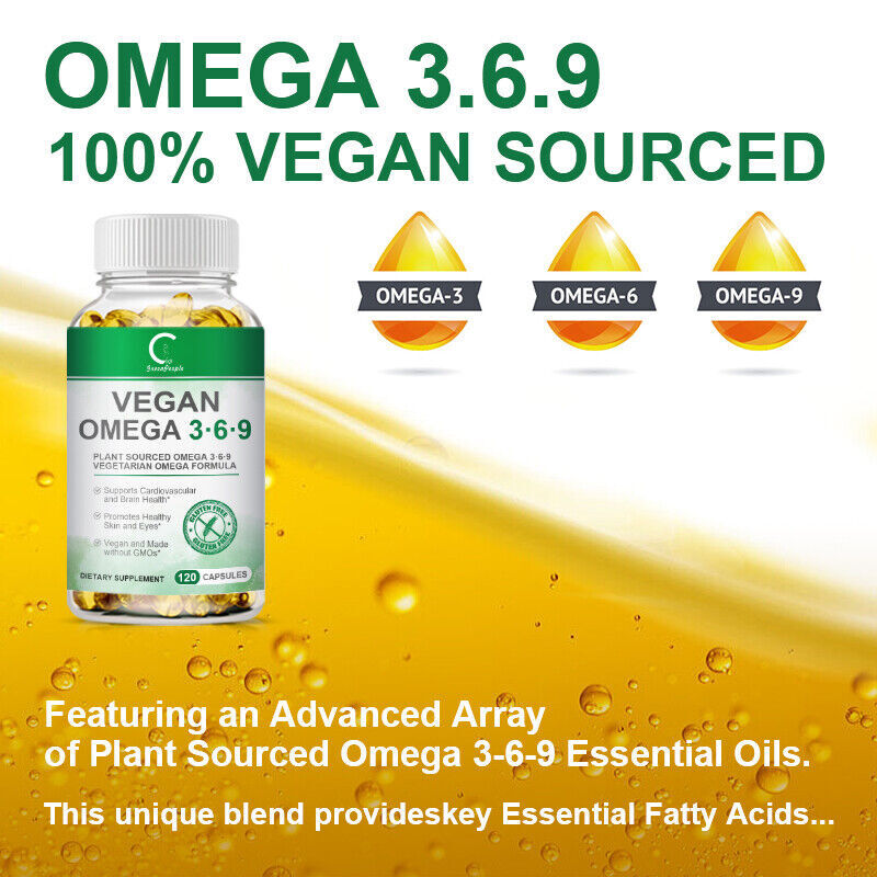 Omega 3-6-9 Vegan Capsules 1360mg High Strength Support Eye & Brain Health 120PC