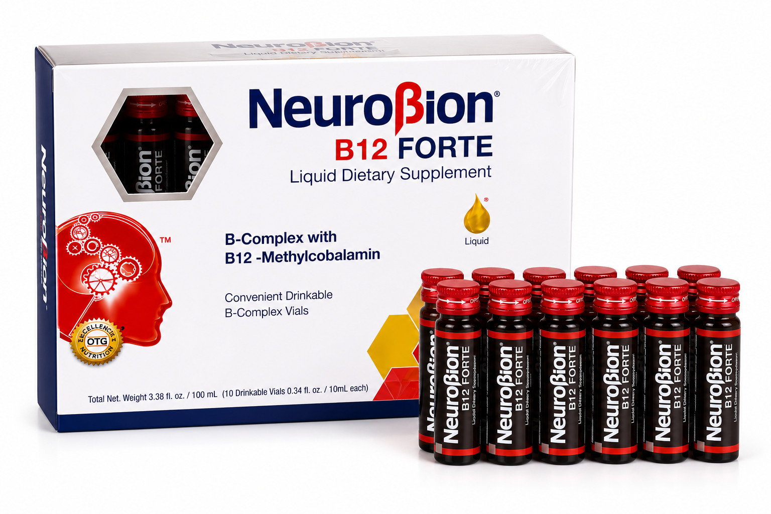 NeuroBion B12 FORTE Liquid B-Complex 10 Drinkable Vials 10mL Methylcobalamin