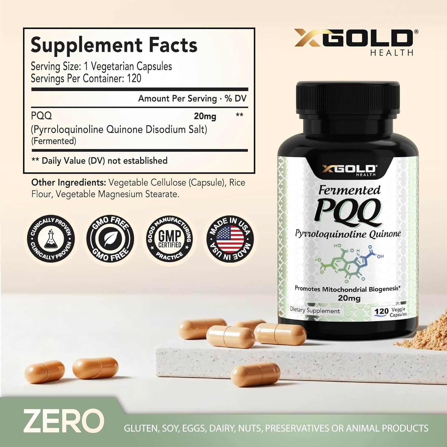 Gluten-Free PQQ 20mg Capsules – Boost Mitochondrial Health in 120 Easy Pills